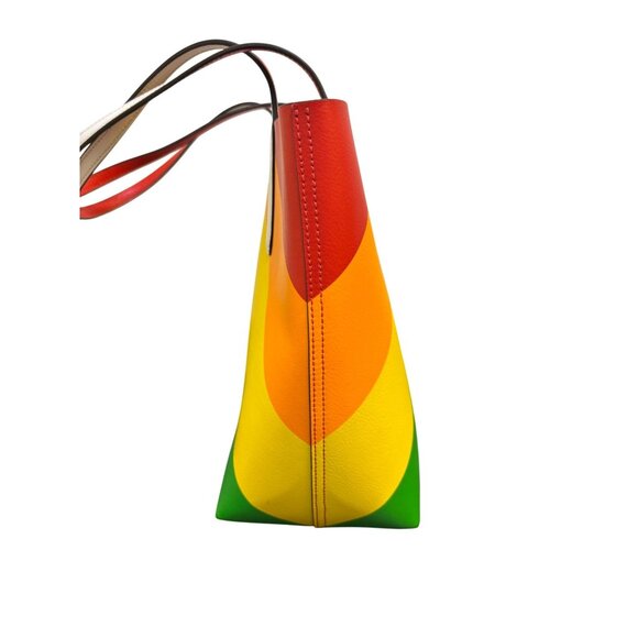 Kate Spade New York Rainbow Striped Leather Tote Bag With Red & White Handles - Picture 3 of 10